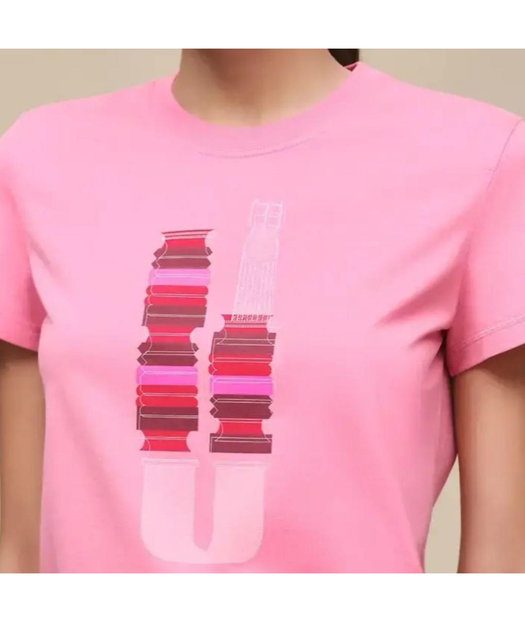 HERMES Розовая хлопковая футболка, фото 2