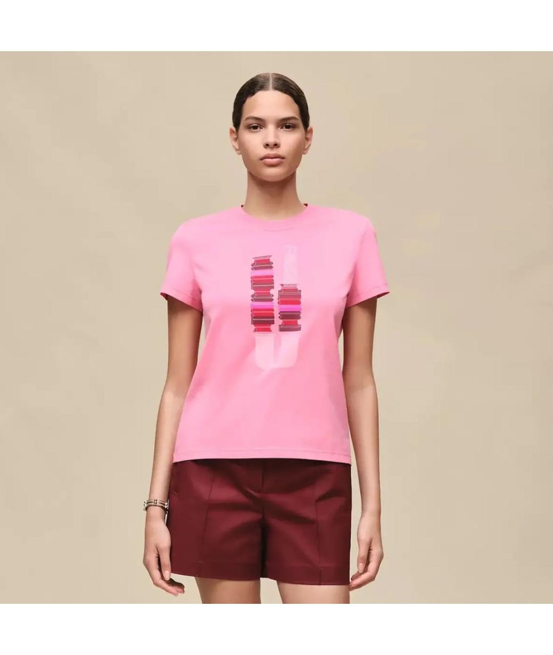 HERMES Розовая хлопковая футболка, фото 4
