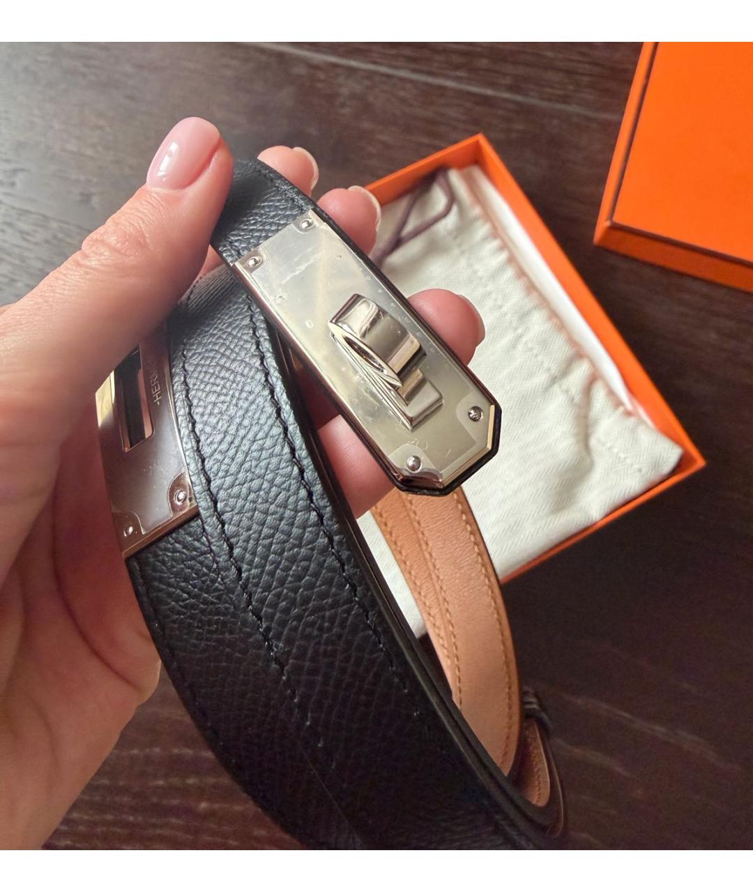 HERMES Черный кожаный ремень, фото 2