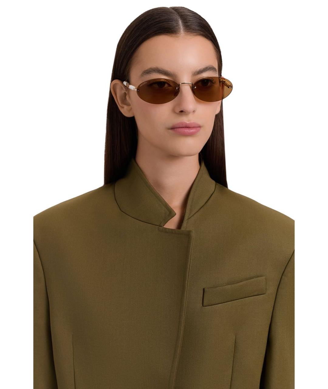 GUCCI Золотые металлические солнцезащитные очки, фото 2