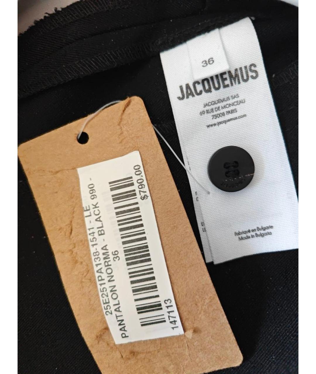 JACQUEMUS Черные хлопковые прямые брюки, фото 5