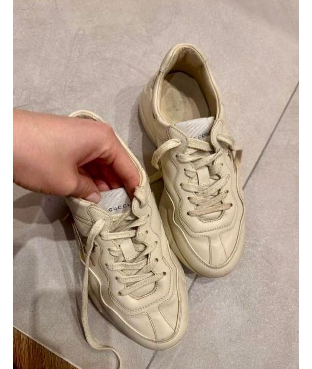 GUCCI Бежевые кожаные кроссовки, фото 2