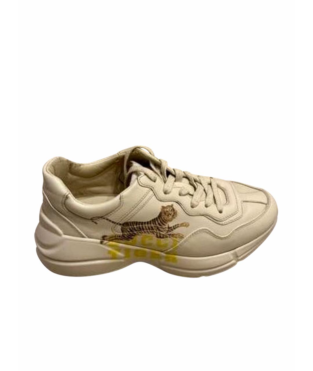 GUCCI Бежевые кожаные кроссовки, фото 1