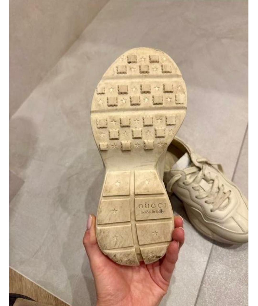 GUCCI Бежевые кожаные кроссовки, фото 4