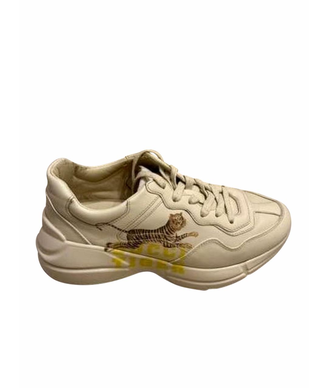 GUCCI Бежевые кожаные кроссовки, фото 5