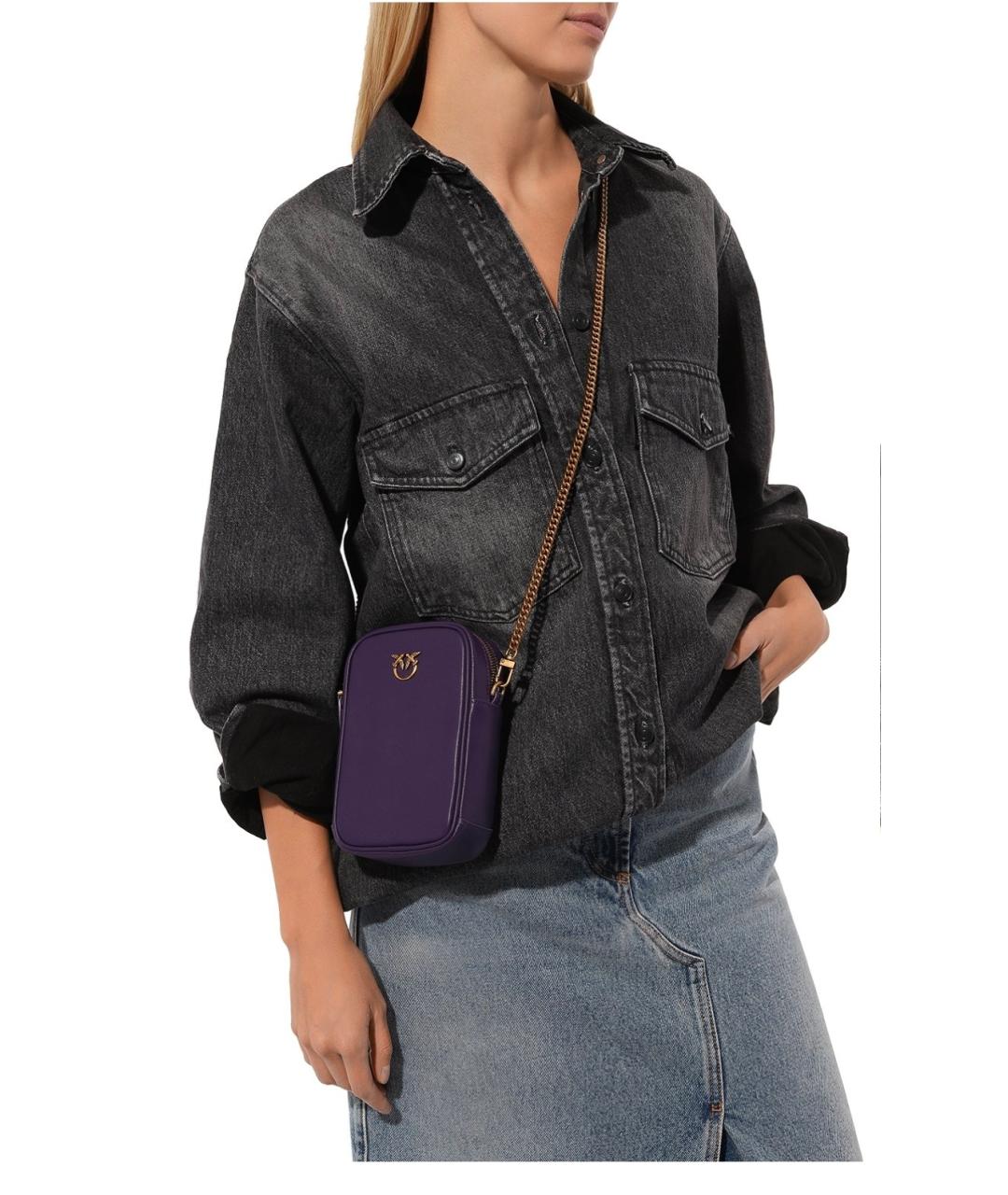 PINKO Фиолетовая кожаная сумка через плечо, фото 9