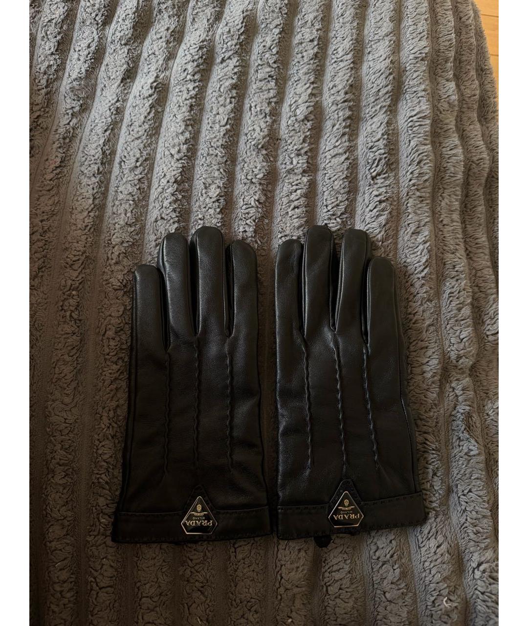 PRADA Черные кожаные перчатки, фото 4