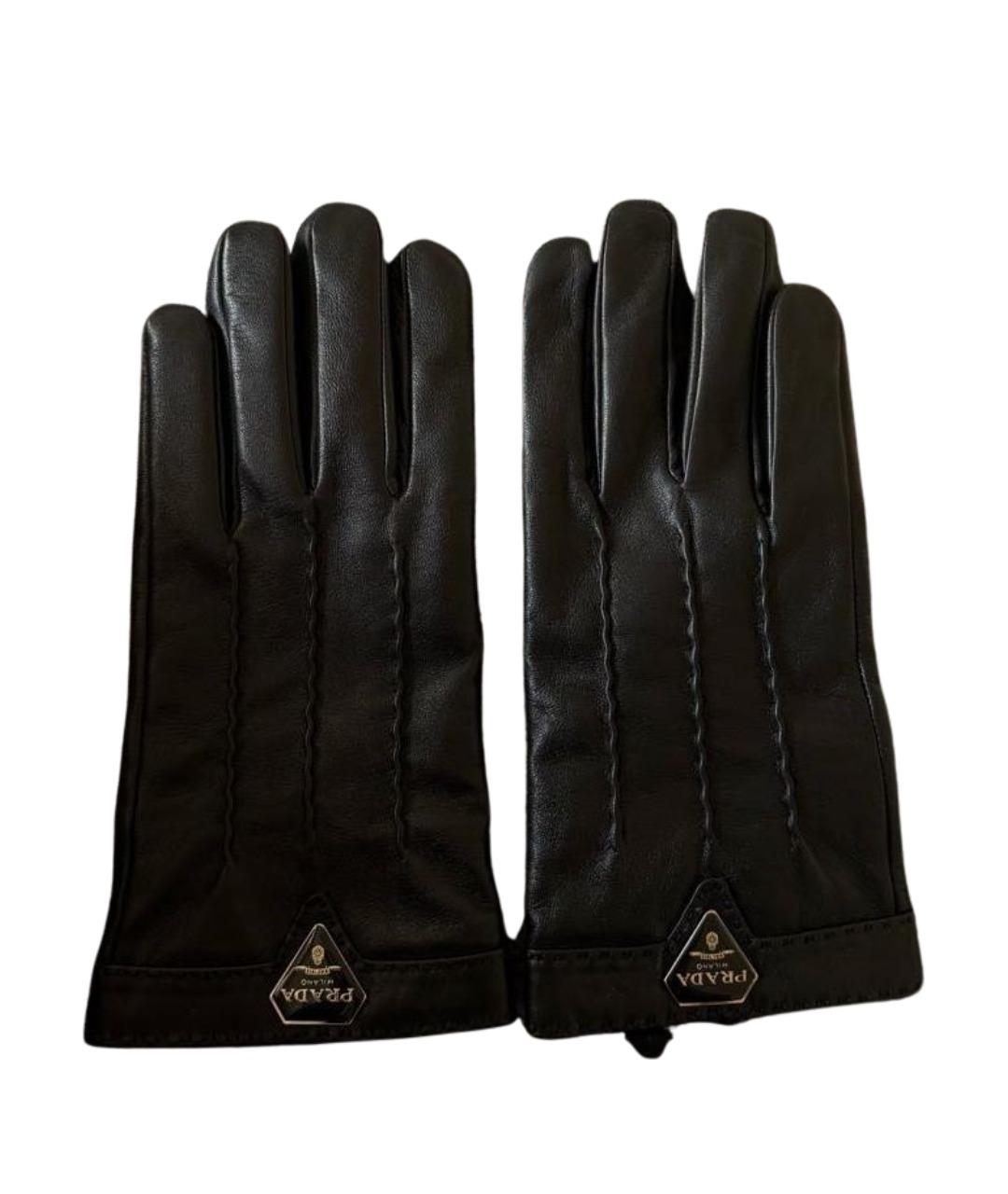 PRADA Черные кожаные перчатки, фото 1