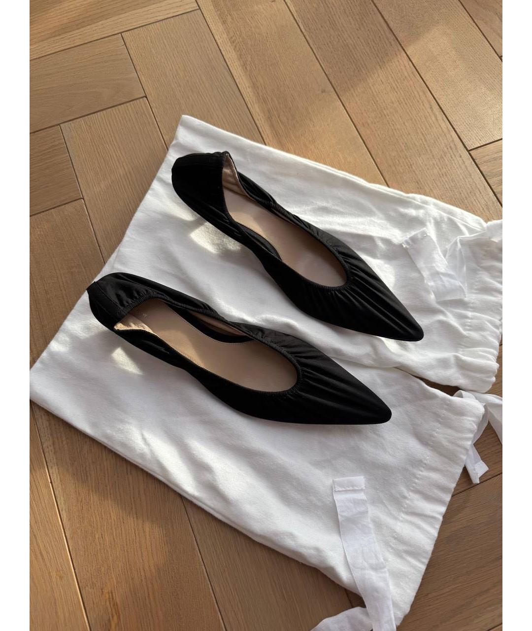 THE ROW Черные текстильные лодочки на низком каблуке, фото 4