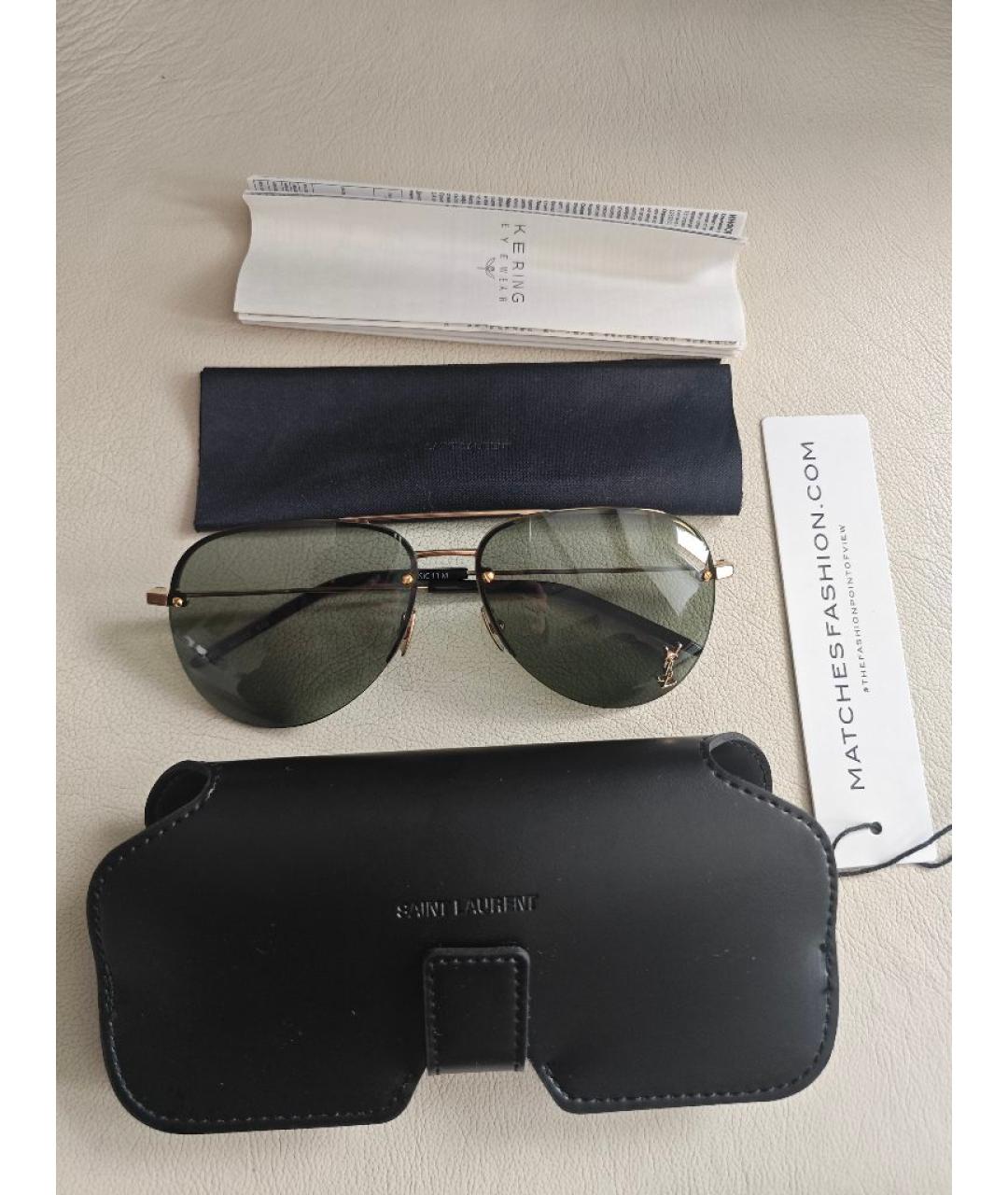 SAINT LAURENT Зеленые металлические солнцезащитные очки, фото 4
