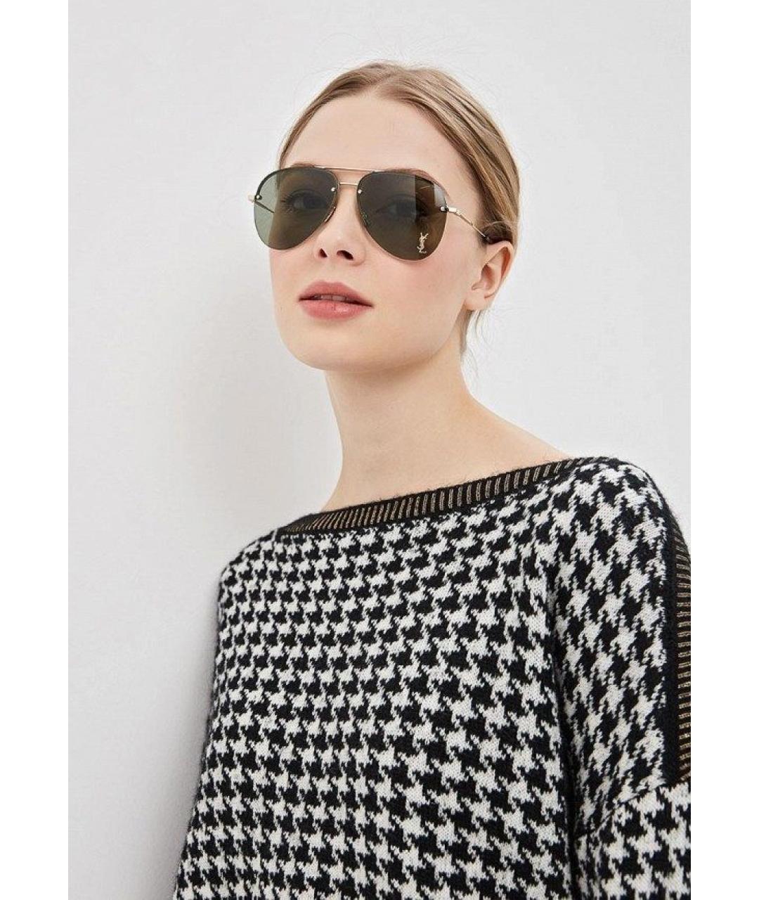 SAINT LAURENT Зеленые металлические солнцезащитные очки, фото 7