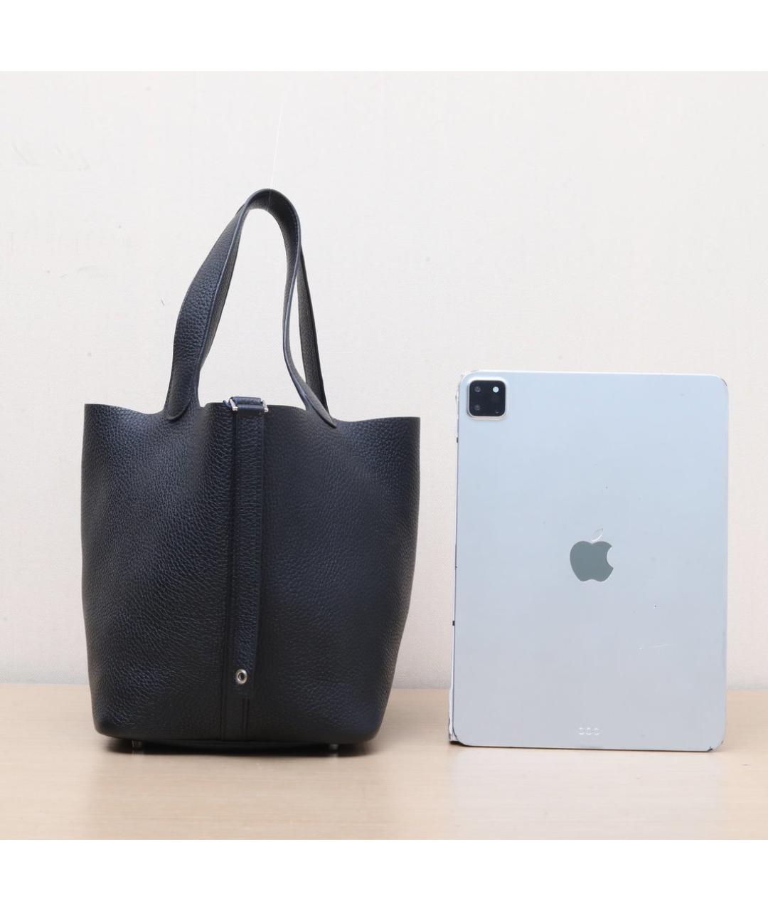 HERMES Черная кожаная сумка с короткими ручками, фото 6