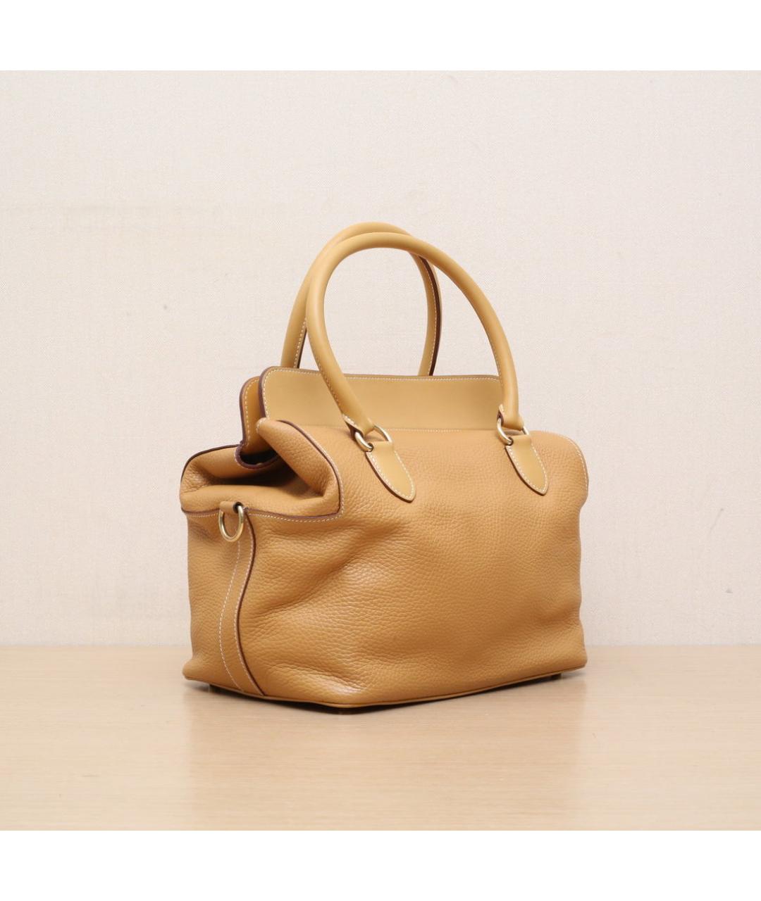 HERMES Бежевая кожаная сумка с короткими ручками, фото 6