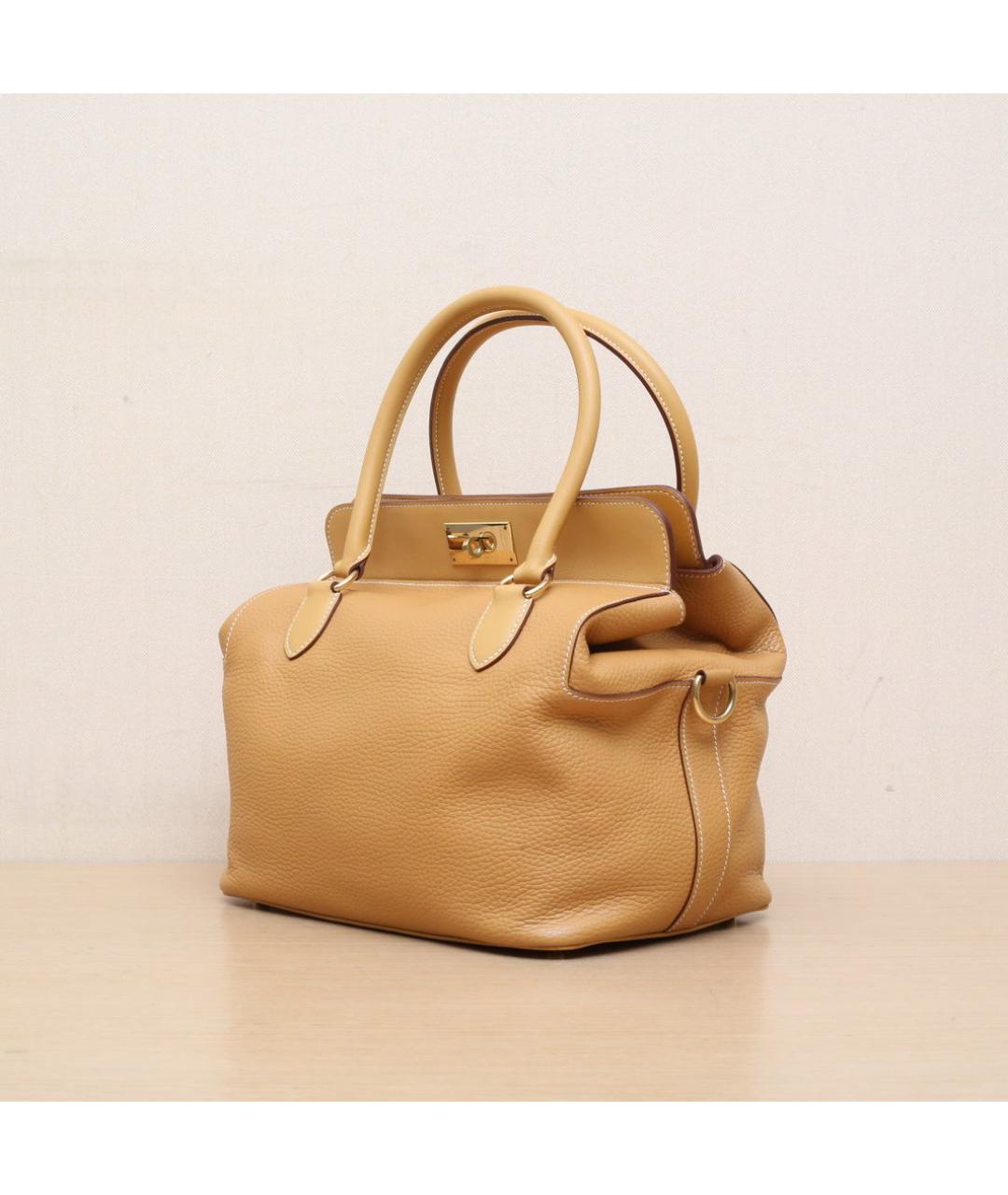 HERMES Бежевая кожаная сумка с короткими ручками, фото 4