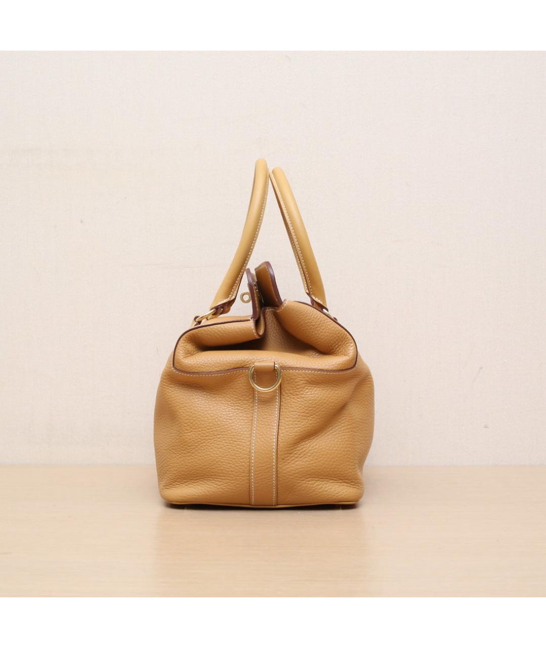 HERMES Бежевая кожаная сумка с короткими ручками, фото 5