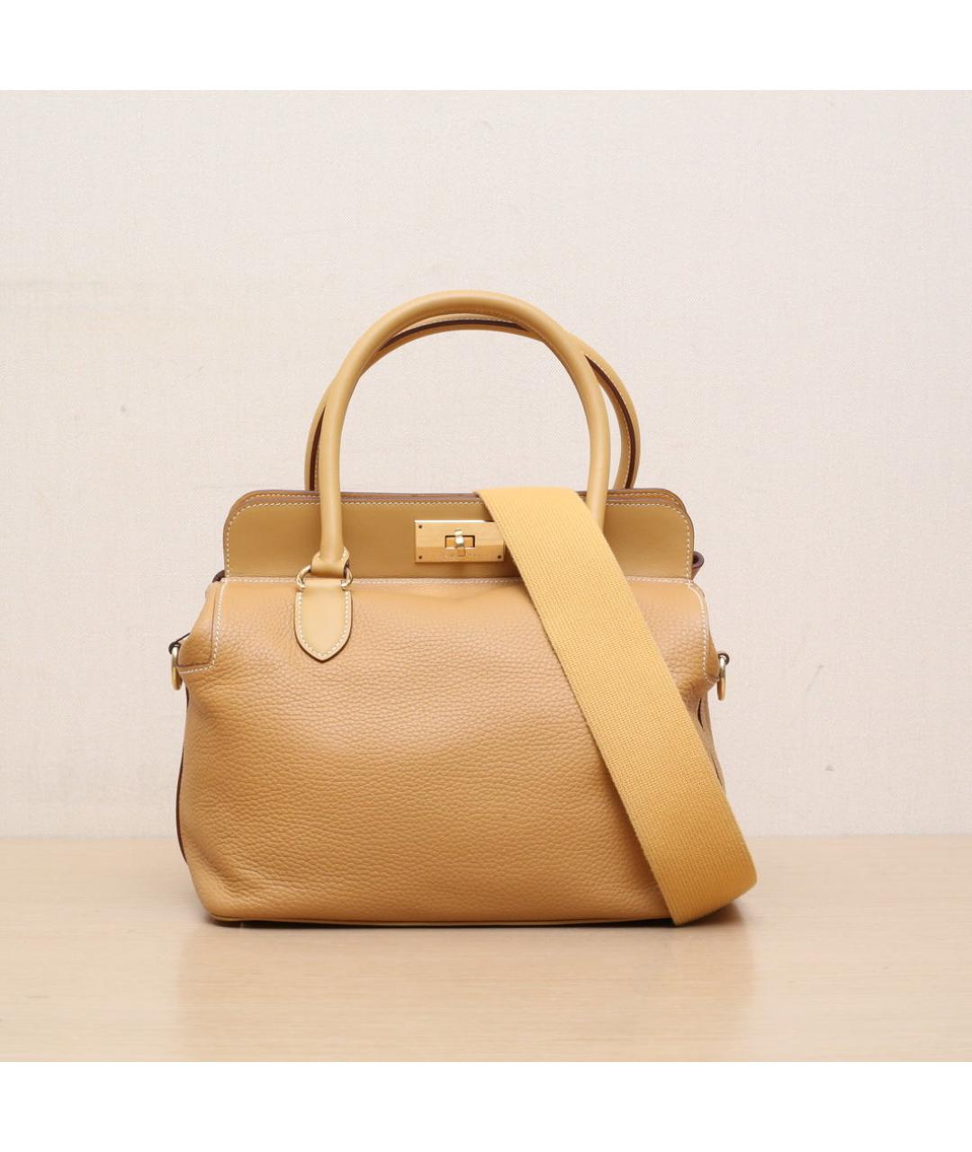 HERMES Бежевая кожаная сумка с короткими ручками, фото 3