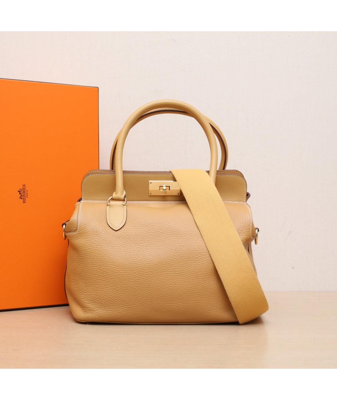HERMES Бежевая кожаная сумка с короткими ручками, фото 2