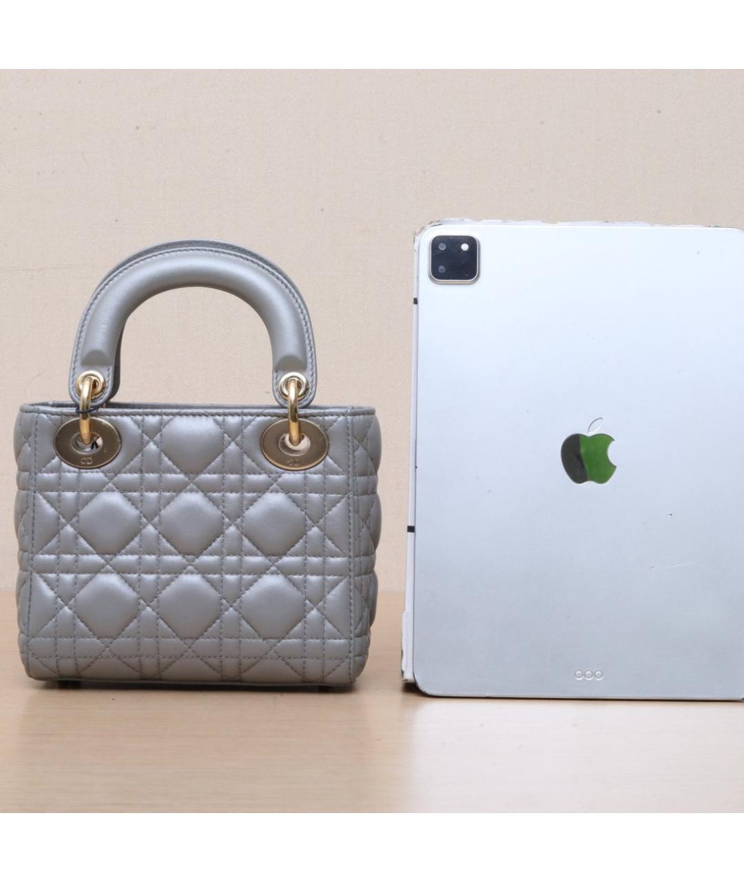 CHRISTIAN DIOR Серая кожаная сумка с короткими ручками, фото 7