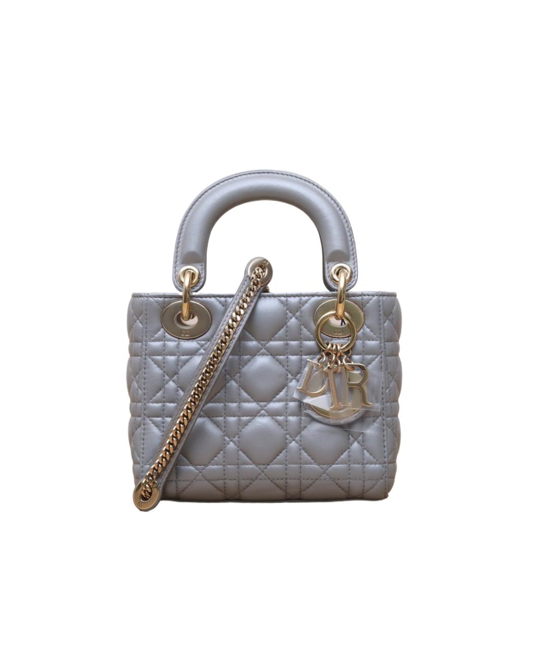 CHRISTIAN DIOR Серая кожаная сумка с короткими ручками, фото 10