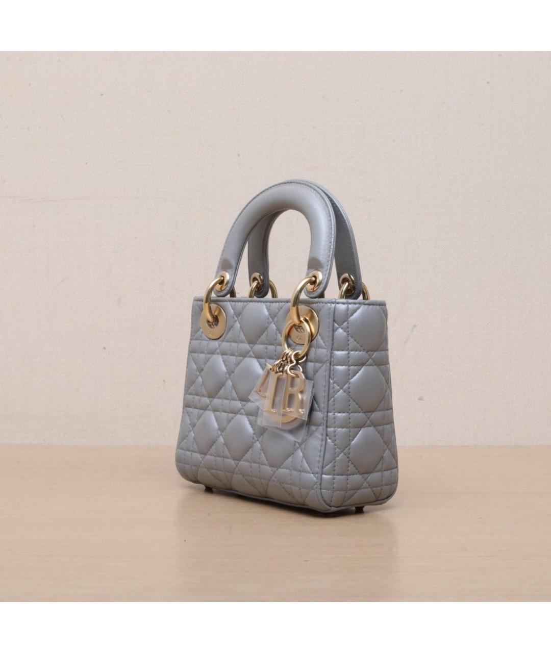 CHRISTIAN DIOR Серая кожаная сумка с короткими ручками, фото 4