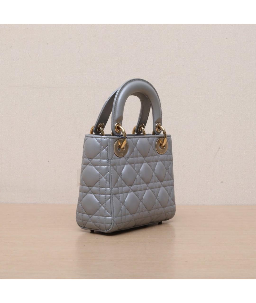 CHRISTIAN DIOR Серая кожаная сумка с короткими ручками, фото 6