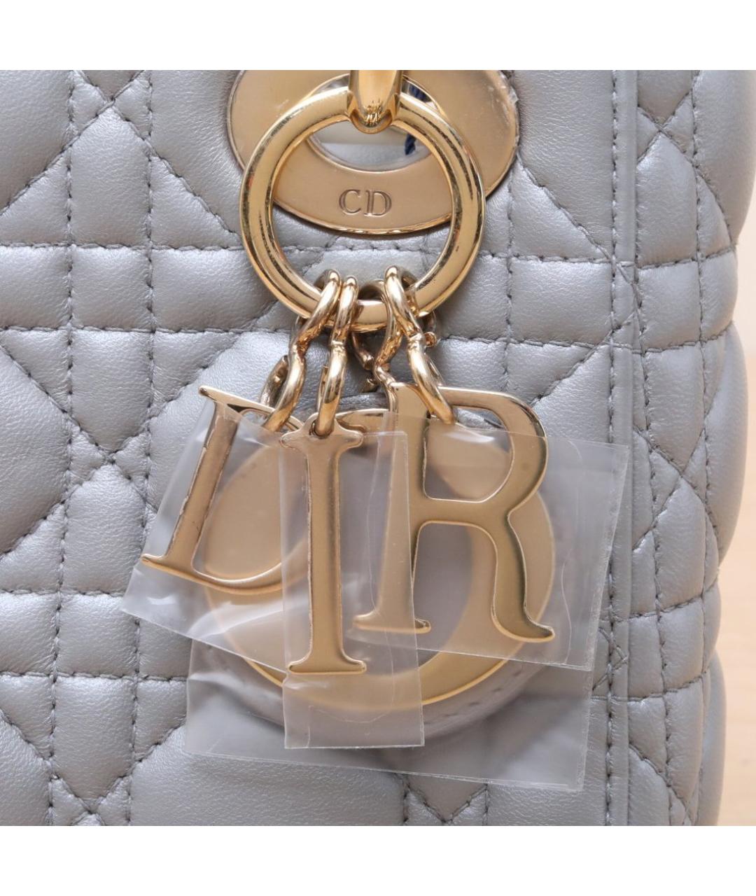 CHRISTIAN DIOR Серая кожаная сумка с короткими ручками, фото 8