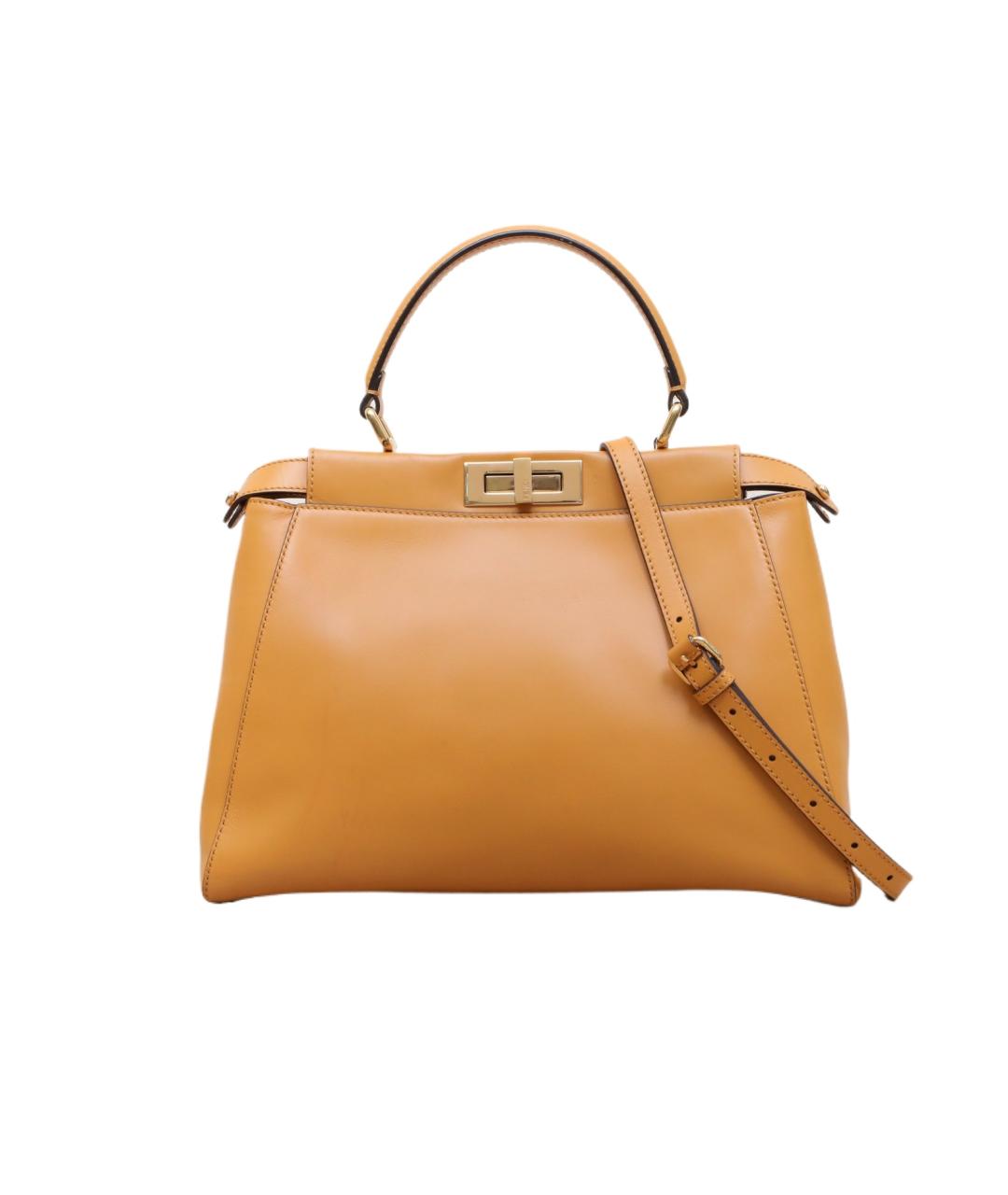 FENDI Оранжевая кожаная сумка с короткими ручками, фото 10