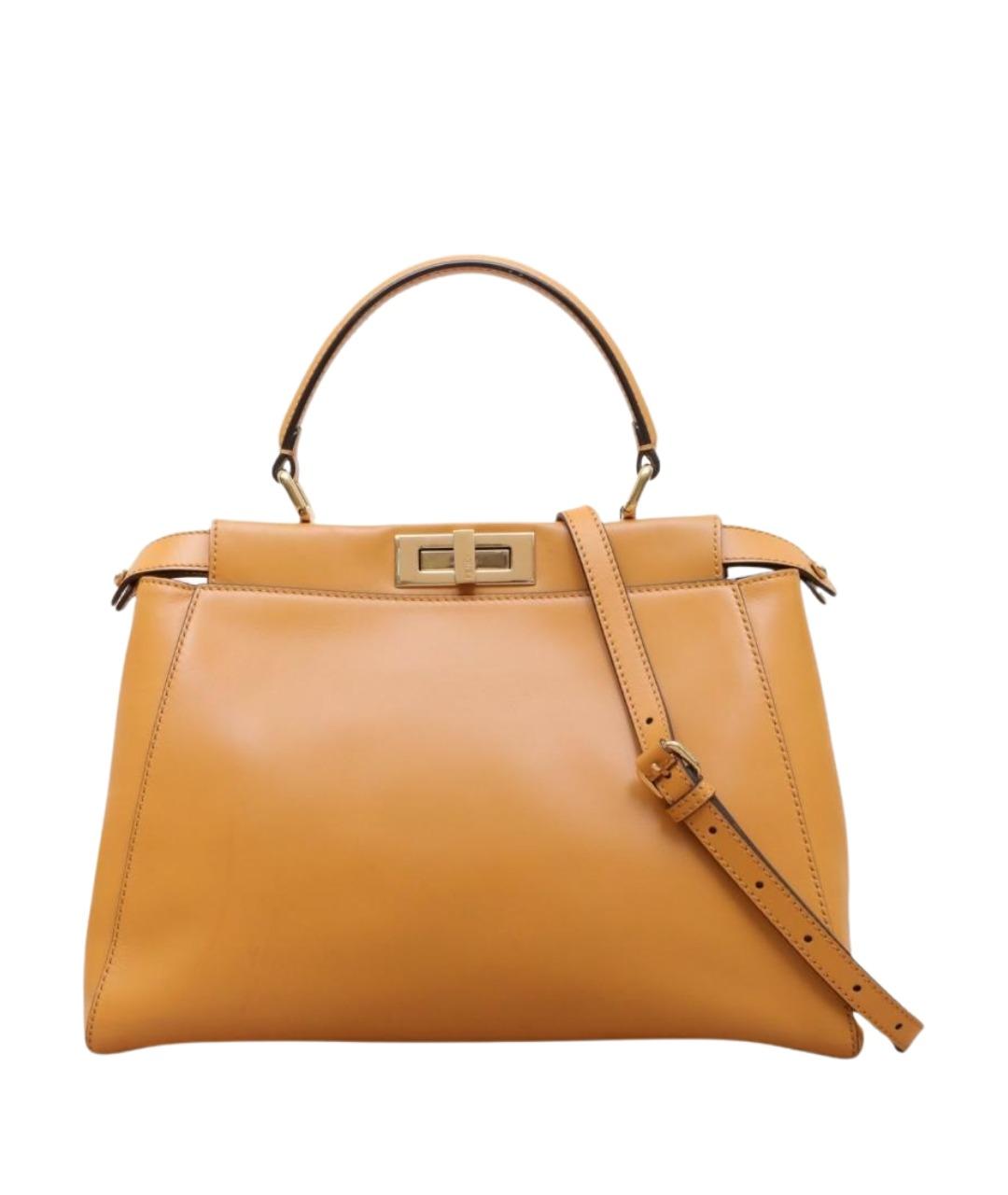 FENDI Оранжевая кожаная сумка с короткими ручками, фото 1