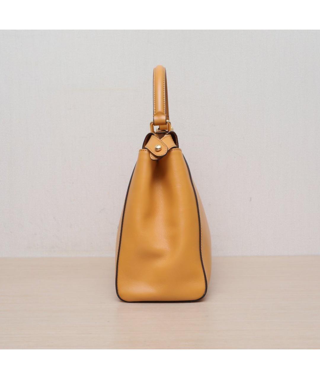 FENDI Оранжевая кожаная сумка с короткими ручками, фото 5