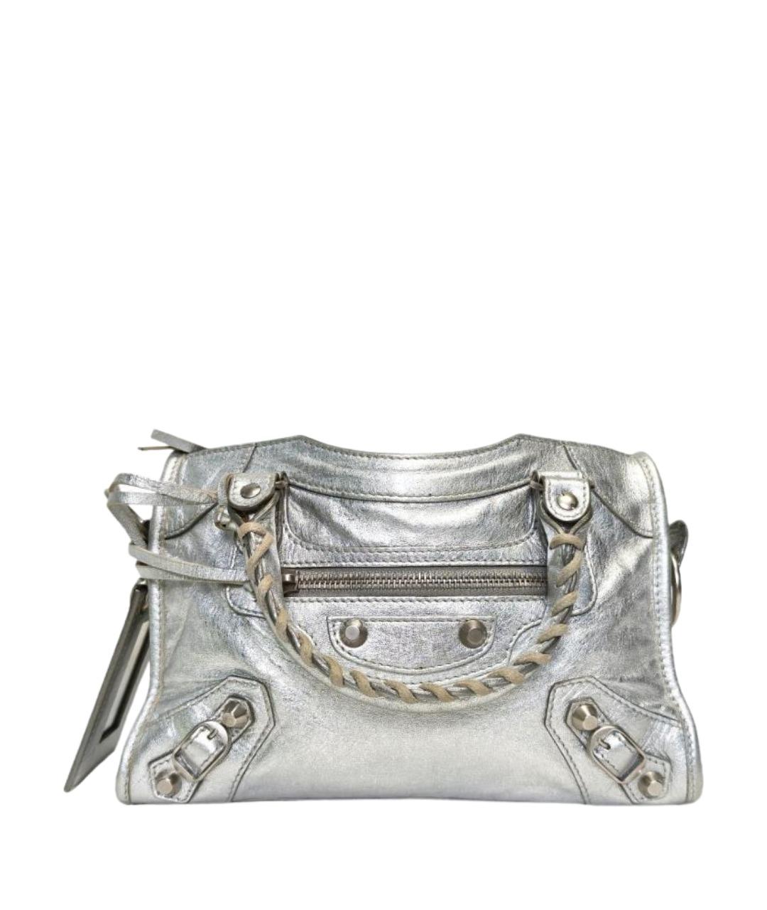 BALENCIAGA Серебряная кожаная сумка с короткими ручками, фото 1