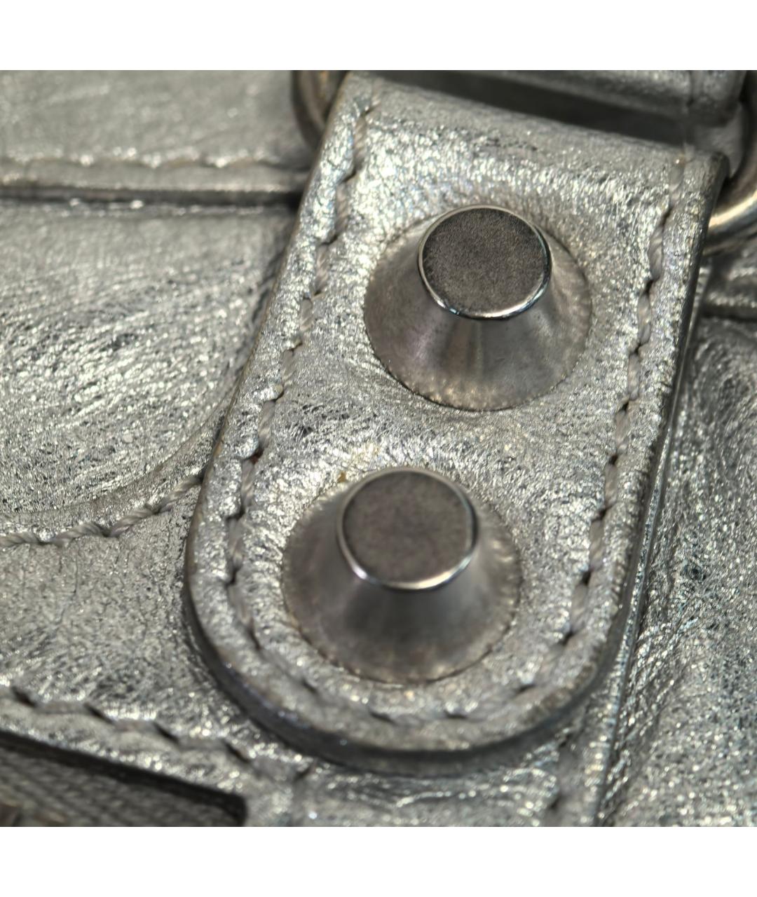 BALENCIAGA Серебряная кожаная сумка с короткими ручками, фото 9