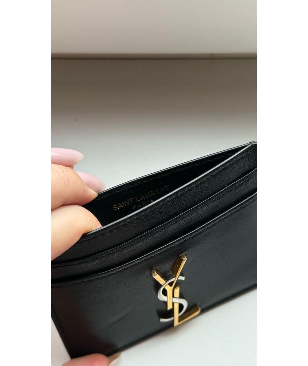 SAINT LAURENT Черный кожаный кардхолдер, фото 3