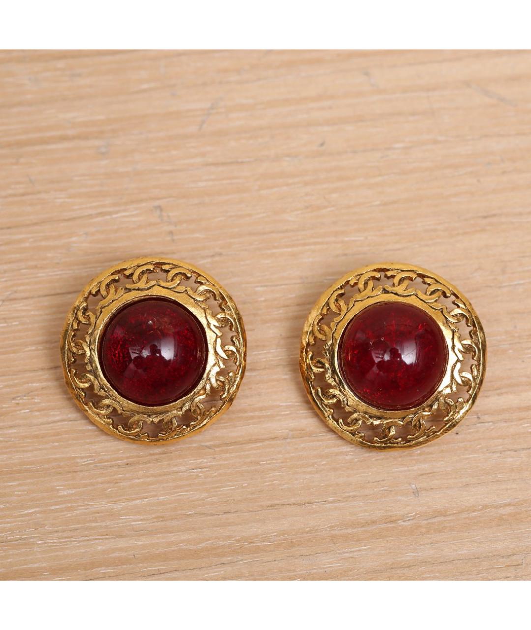 CHANEL Бордовые металлические клипсы, фото 2