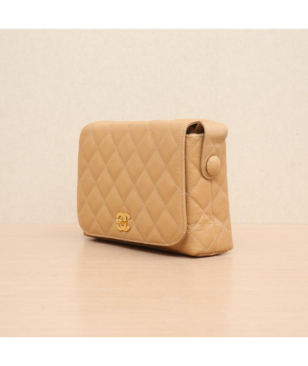 CHANEL Бежевая кожаная сумка через плечо, фото 3