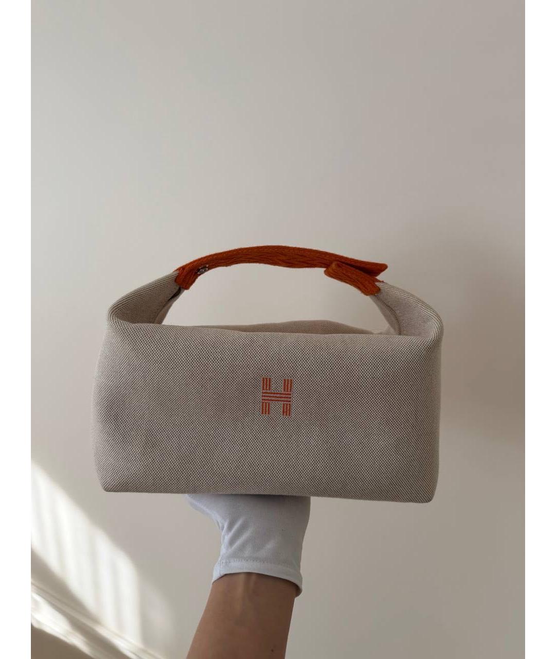 HERMES Бежевая тканевая косметичка, фото 9