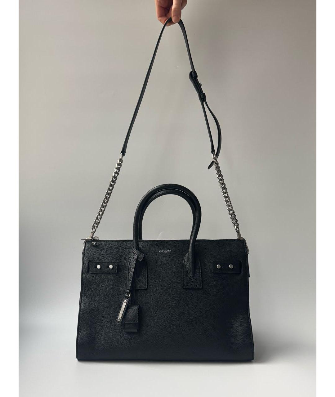 SAINT LAURENT Черная кожаная сумка с короткими ручками, фото 6