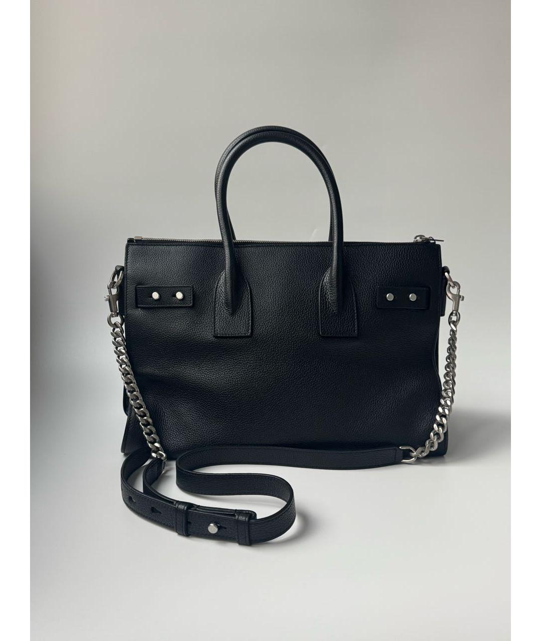 SAINT LAURENT Черная кожаная сумка с короткими ручками, фото 3