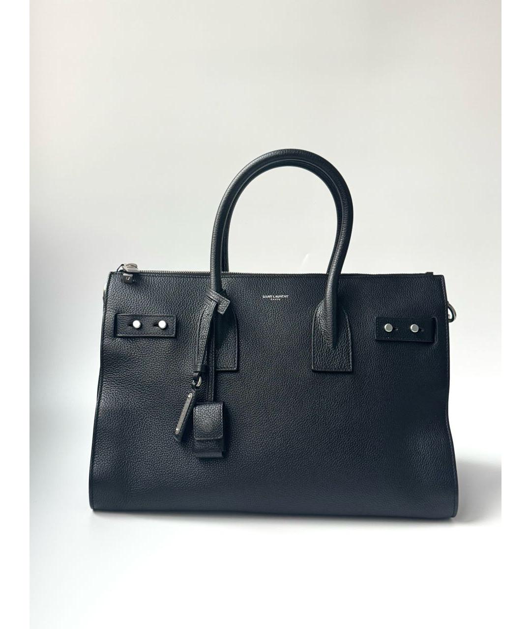 SAINT LAURENT Черная кожаная сумка с короткими ручками, фото 9