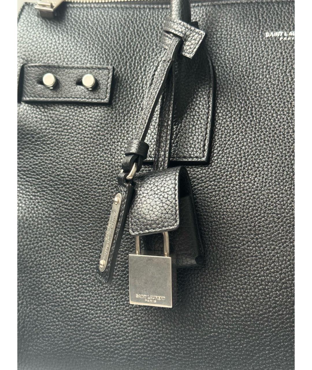 SAINT LAURENT Черная кожаная сумка с короткими ручками, фото 7