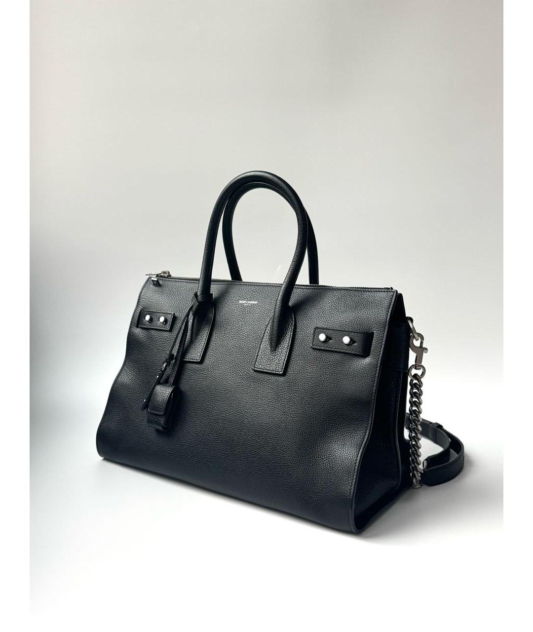 SAINT LAURENT Черная кожаная сумка с короткими ручками, фото 2