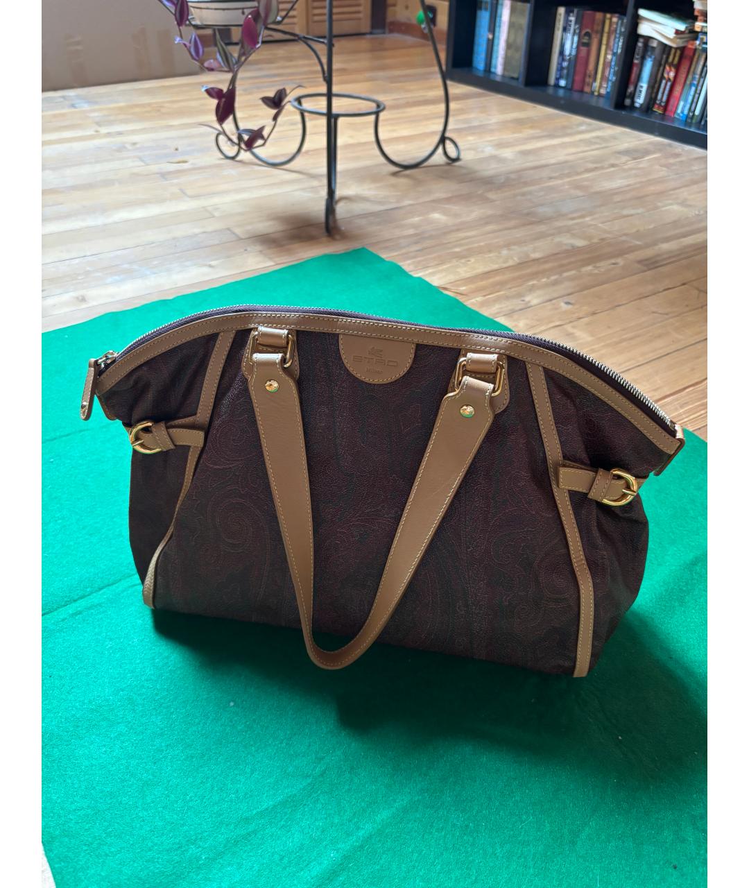 ETRO Коричневая кожаная сумка с короткими ручками, фото 6