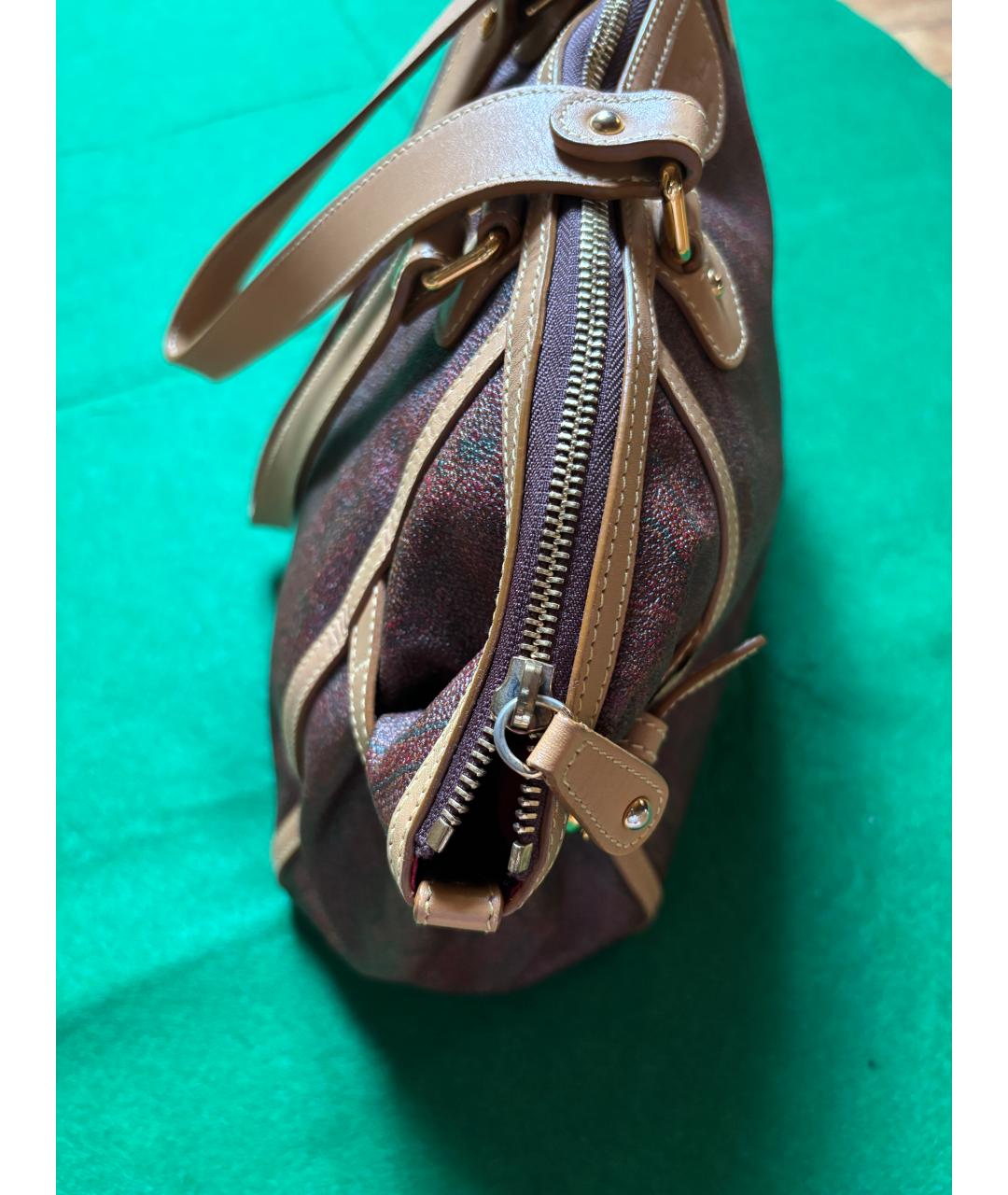 ETRO Коричневая кожаная сумка с короткими ручками, фото 5