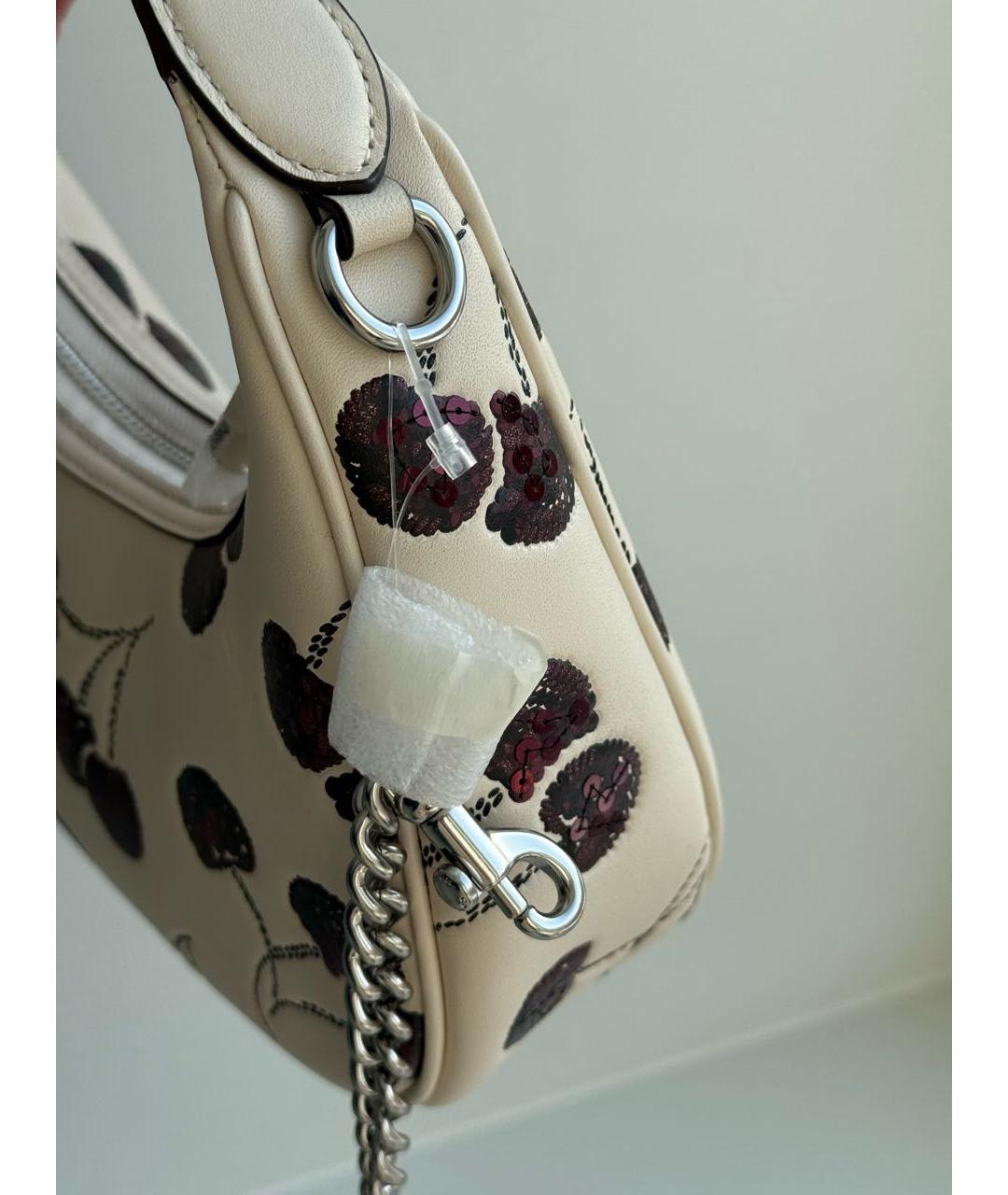 COACH Белая кожаная сумка с короткими ручками, фото 8