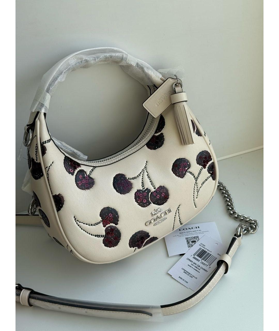 COACH Белая кожаная сумка с короткими ручками, фото 10