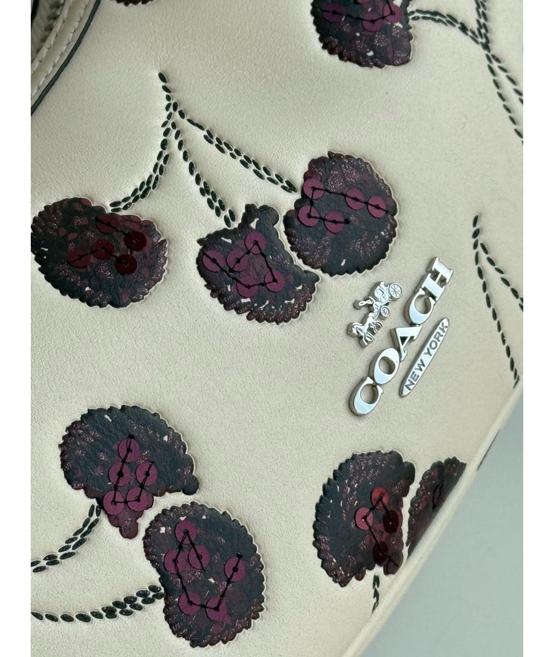 COACH Белая кожаная сумка с короткими ручками, фото 7