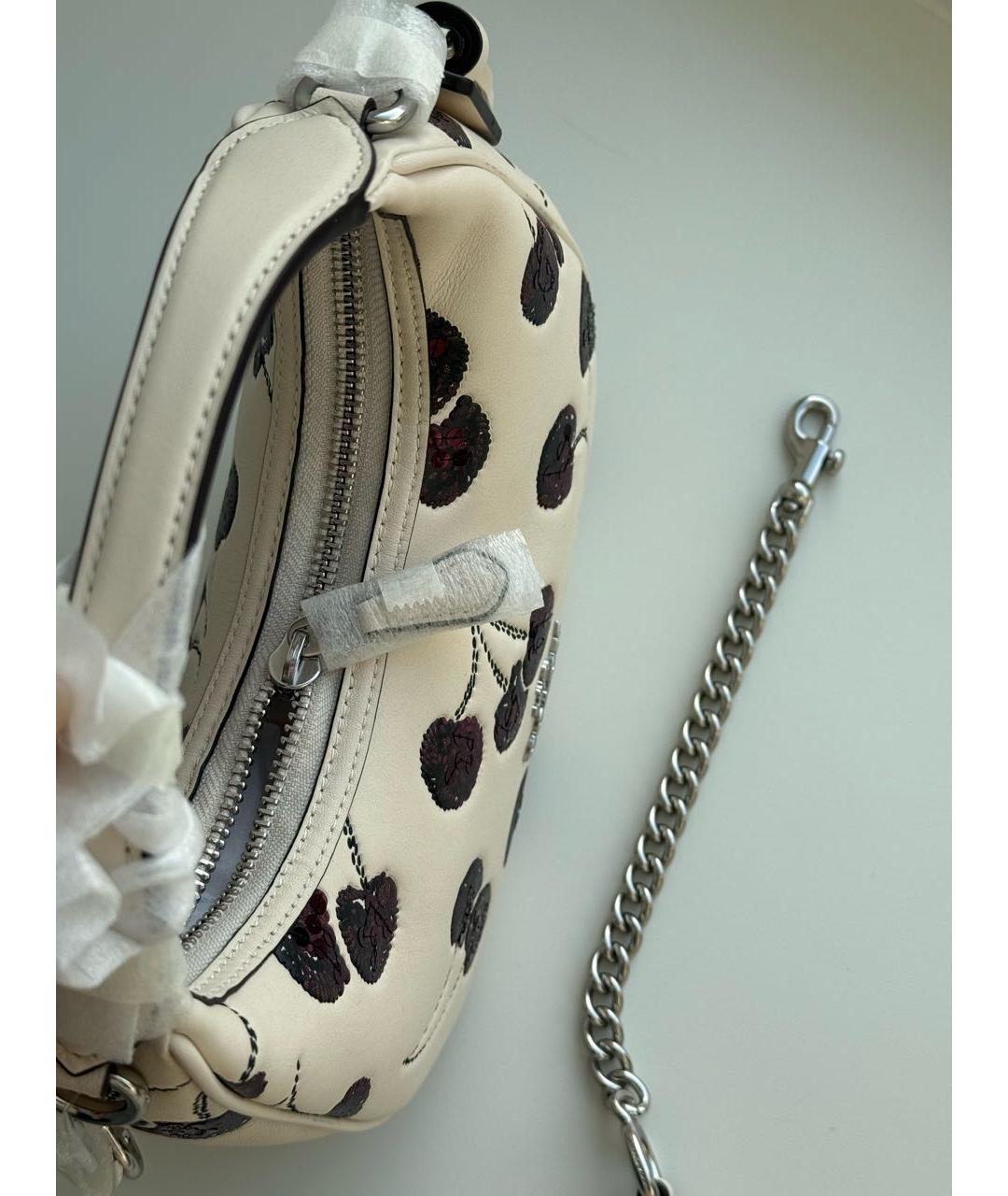 COACH Белая кожаная сумка с короткими ручками, фото 6