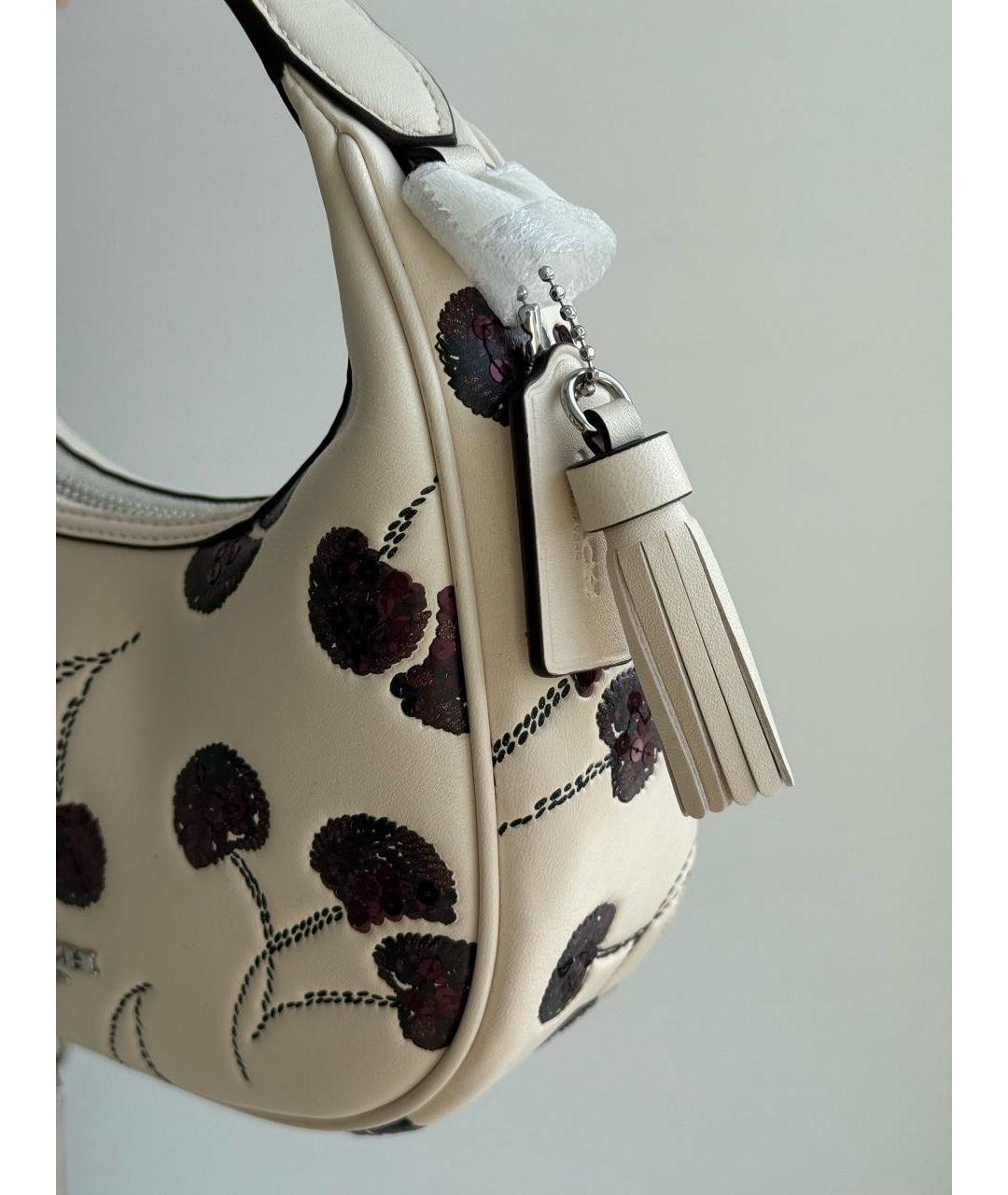 COACH Белая кожаная сумка с короткими ручками, фото 5