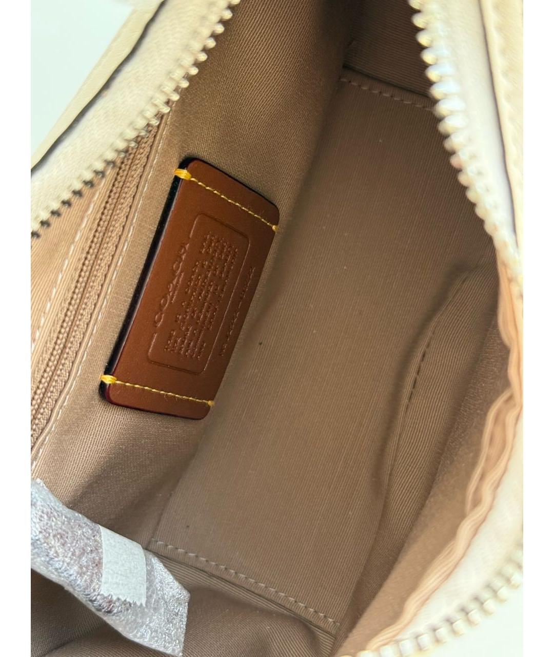 COACH Белая кожаная сумка с короткими ручками, фото 4