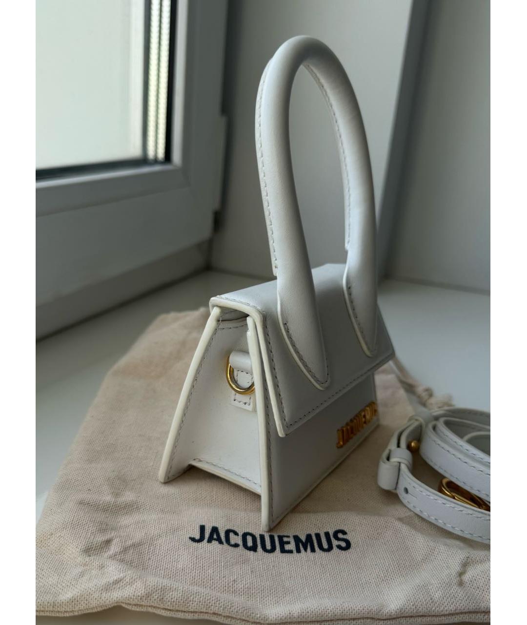 JACQUEMUS Белая кожаная сумка с короткими ручками, фото 2