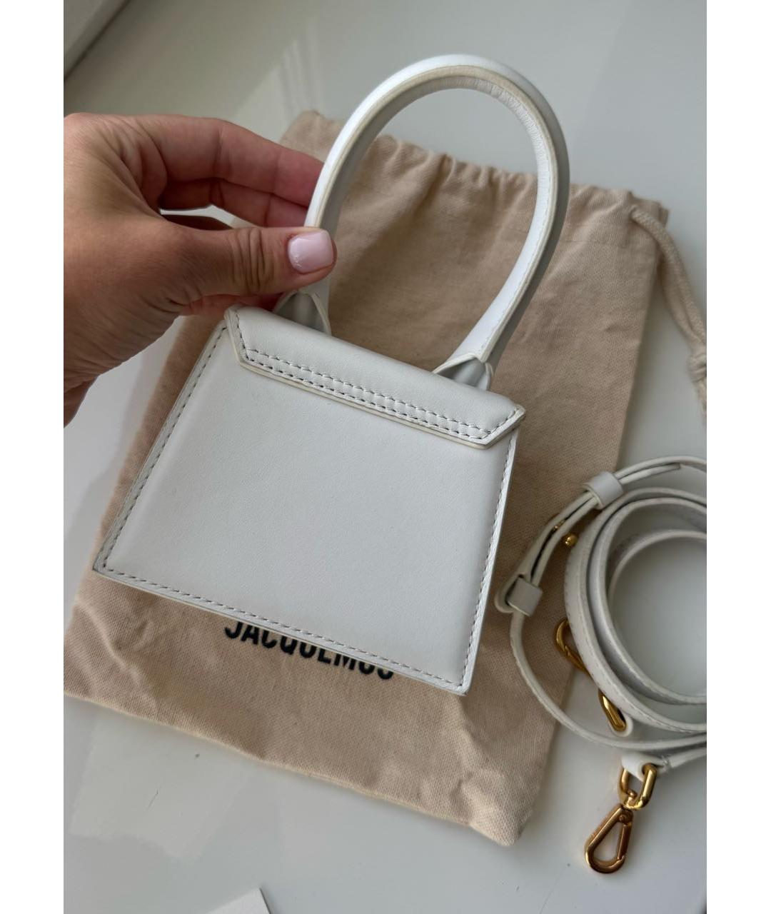 JACQUEMUS Белая кожаная сумка с короткими ручками, фото 3